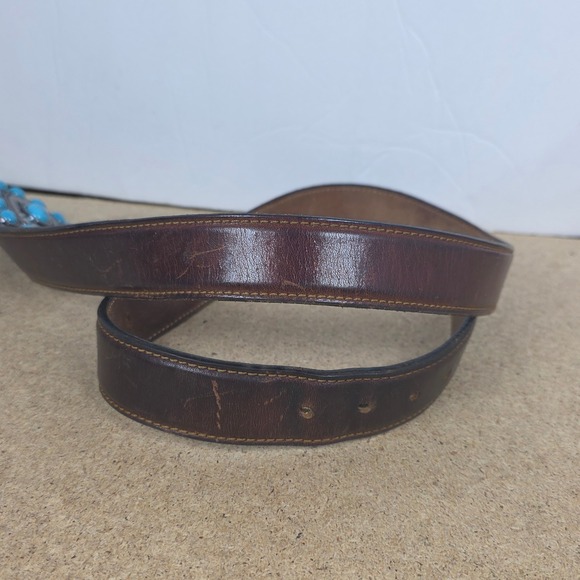 Vintage Brown Oil Tanned Leather Western boho Belt Turquoise  display picture 2